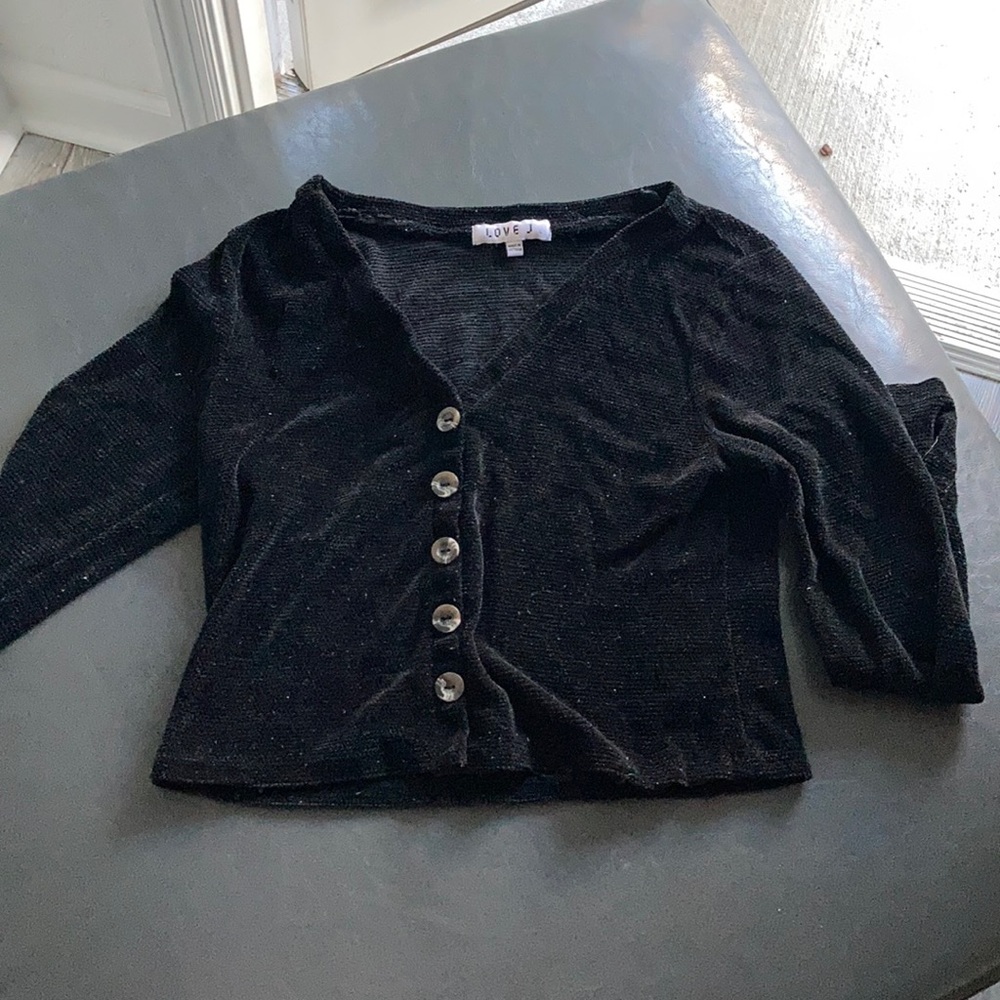 Black Button Up Sweater Crop Top